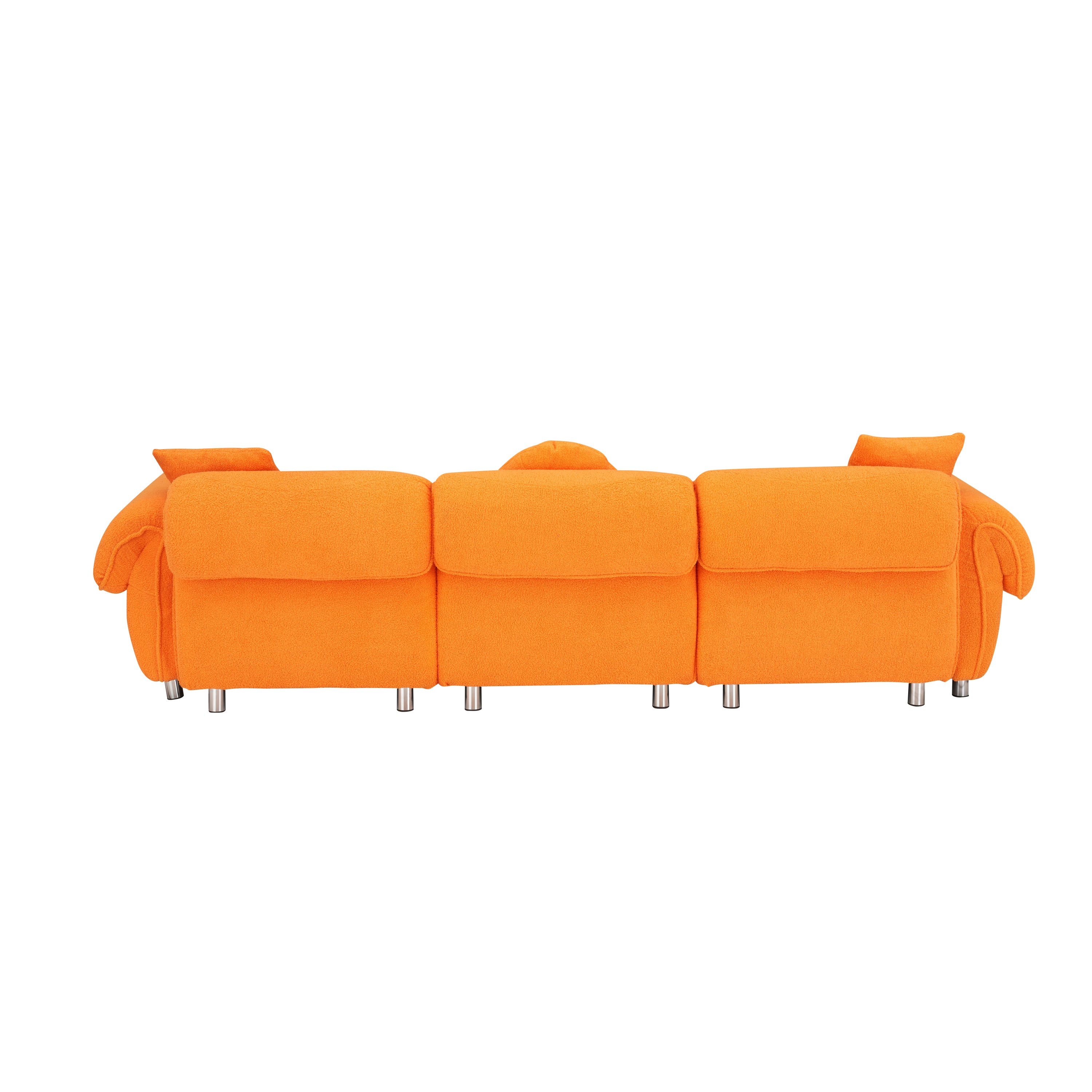 112 inch orange teddy velvet fabric, with 3 pillows, three sofa can be placed in the living room and other scenes Orange teddy velvet fabric, with 3 pillows, three sofa can be placed in the living roo