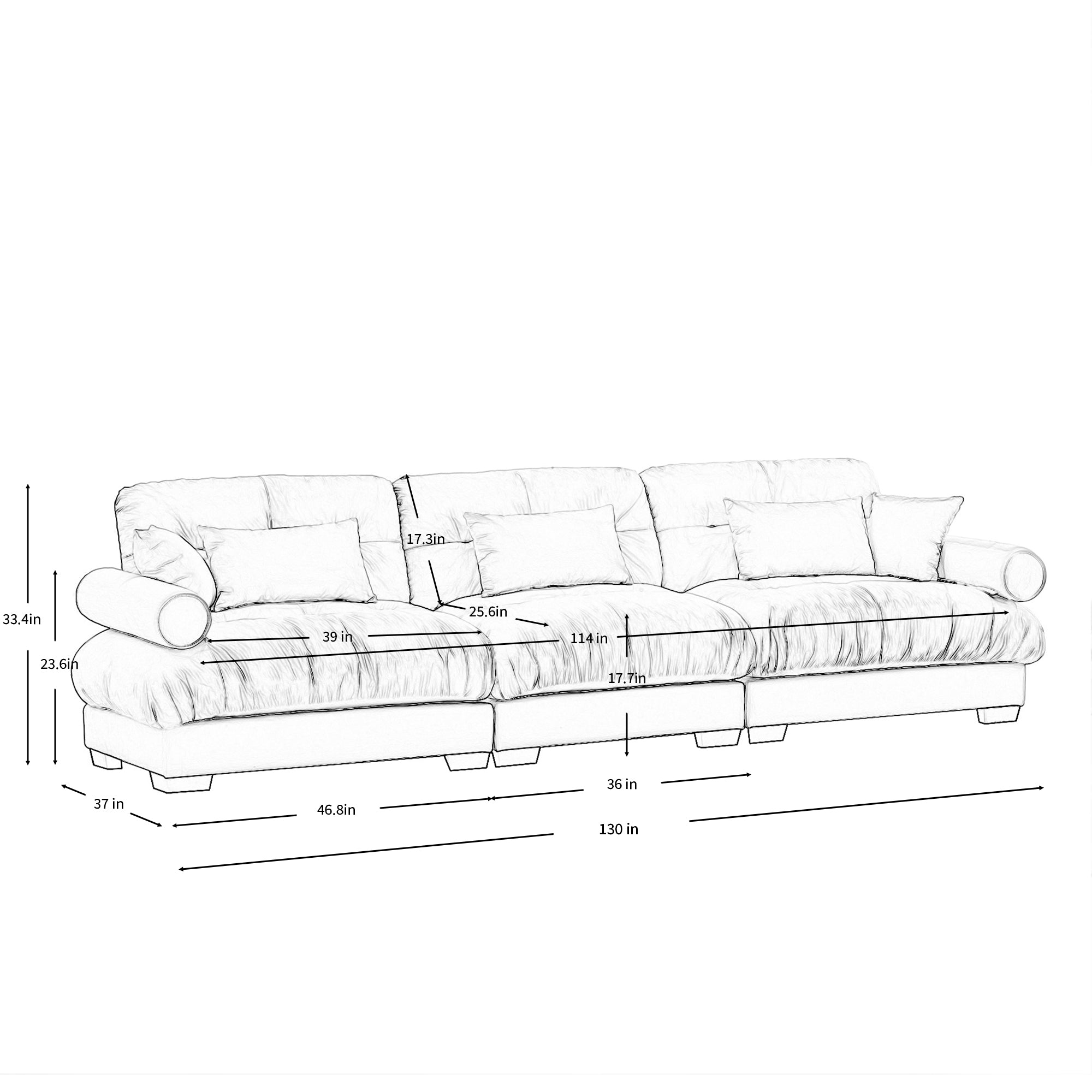 Extra-Large 3-Seater Modern Velvet Sofa, Oversized Cloud-Like Comfort with Waist and Throw Pillows, Beige