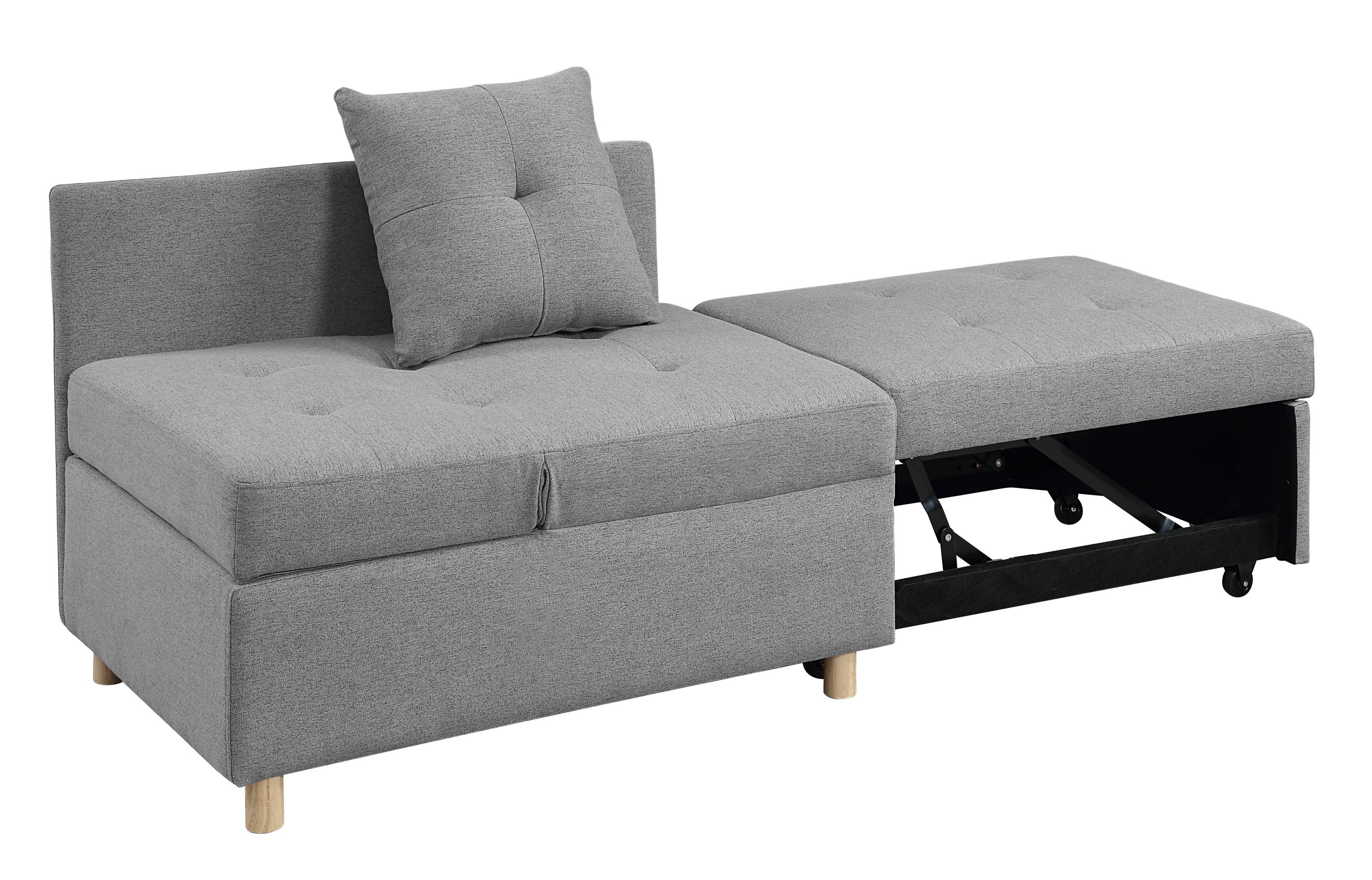 4-in-1 Convertible Sofas & Couches, Single Extendable Sofa with 6 Position Adjustable Back, Sofa Bed with 2 Pillows, Gray