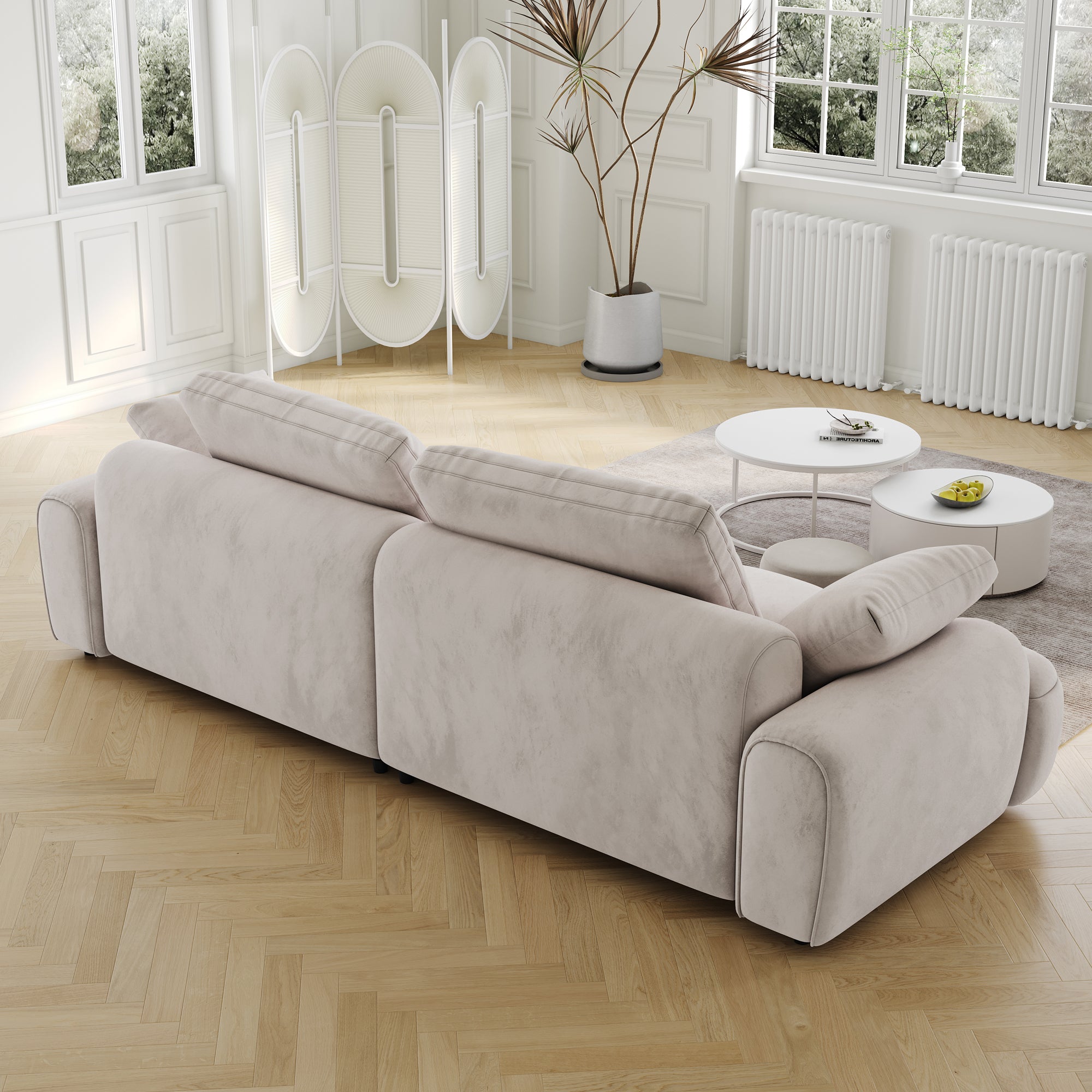 86.6″ Large size two Seat Sofa,Modern Upholstered,Light gray suede fabric