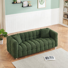 3-Seater Green Teddy Fleece Modular Pit Sofa with 2 Pillows for Living Room