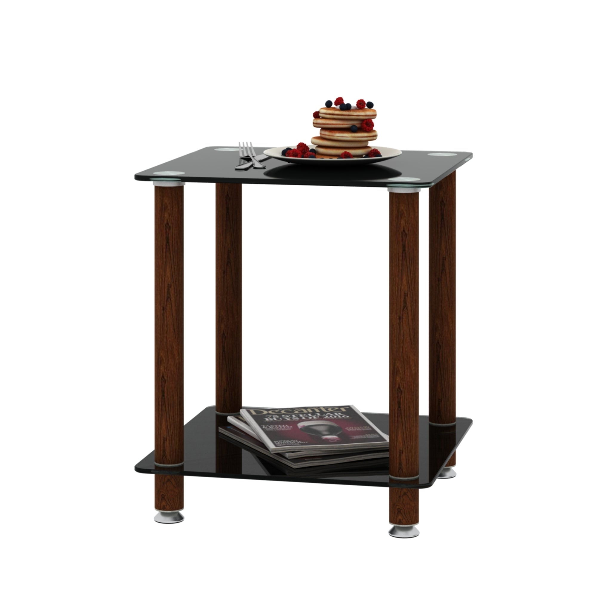 1-Piece Black + Walnut Side Table , 2-Tier Space End Table ,Modern Night Stand, Sofa table, Side Table with Storage Shelve