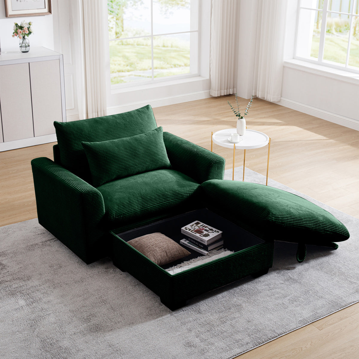 Green Corduroy Sofa Couch, Modular Couch with Storage Ottoman,  Couch Deep Seat Couches for Modern Living Room/Apartment/Office