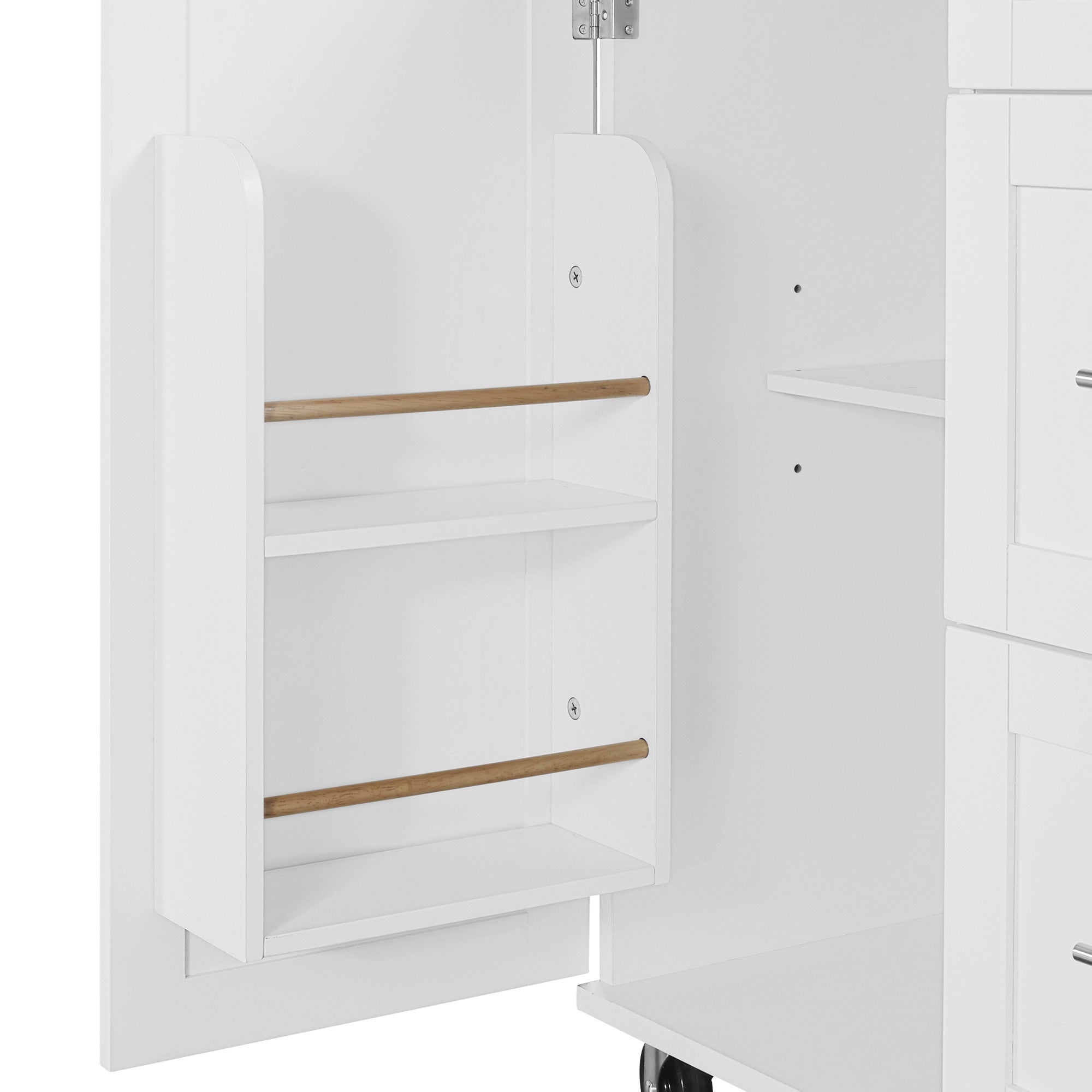 K&K Rolling Kitchen Island with Storage, 3 Drawer, 2 Slide-Out Shelf and Internal Storage Rack, White