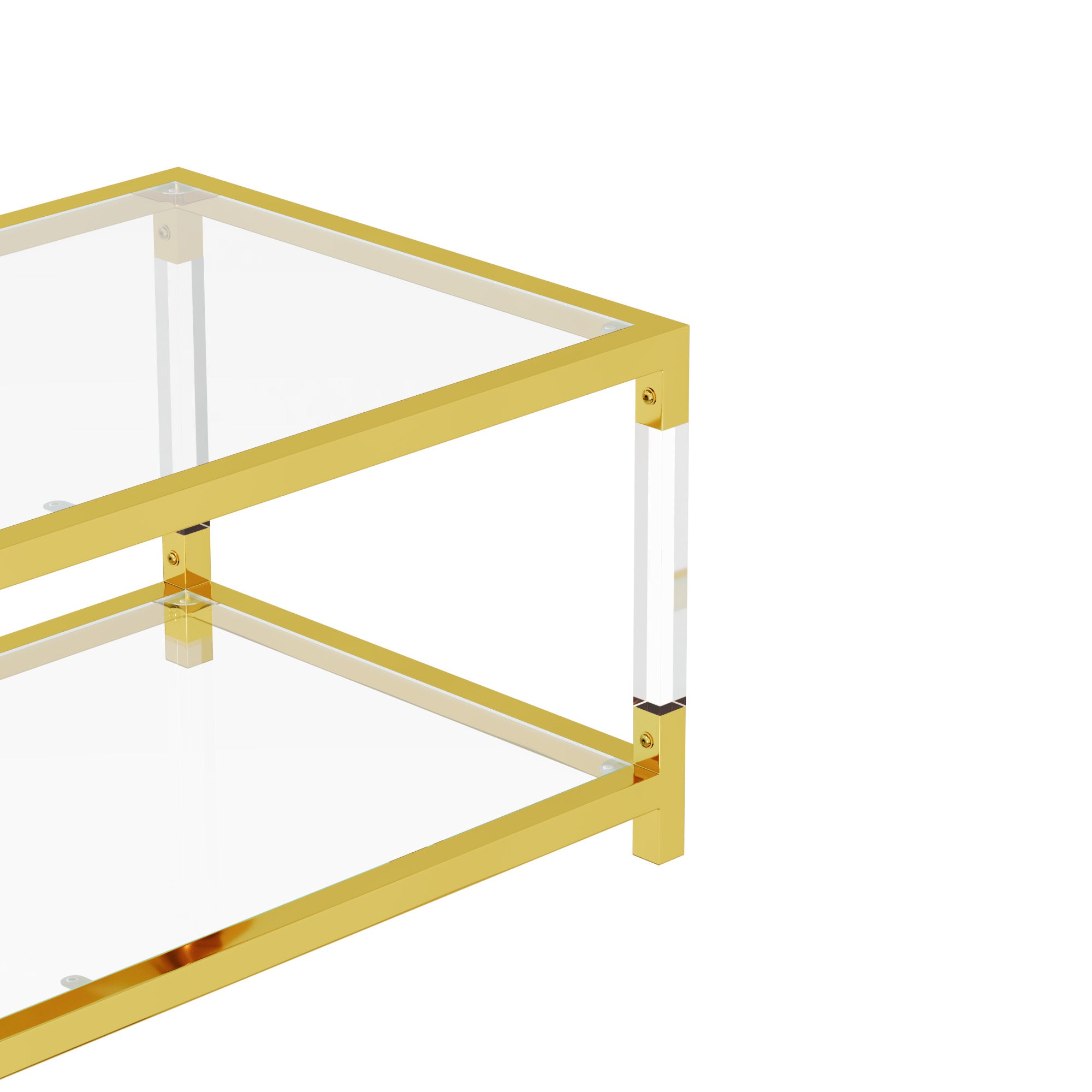 Modern minimalist living room furniture set, stylish transparent acrylic leg coffee table, square edge table, tempered glass face tea table combination gold end table