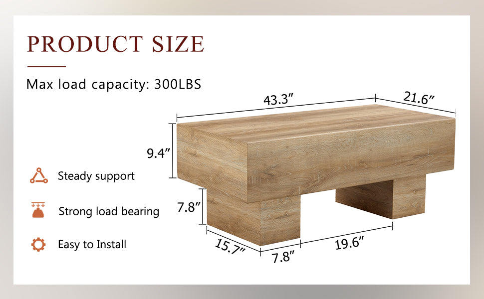 43.3" Rectangular Natural MDF Coffee Table - Practical for Living Rooms