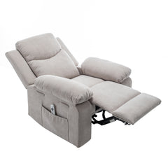 Power Recliner Chair with Adjustable Massage Function, Velvet Electric Power Chair for Elderly with One Side Pockets, Recliner Chair with Heating System for Living Room,Beige