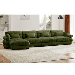 L-Shaped Convertible 4-Seater Cloud Sofa, Modern Velvet with Pillows and Bolstered Armrests,Olive green