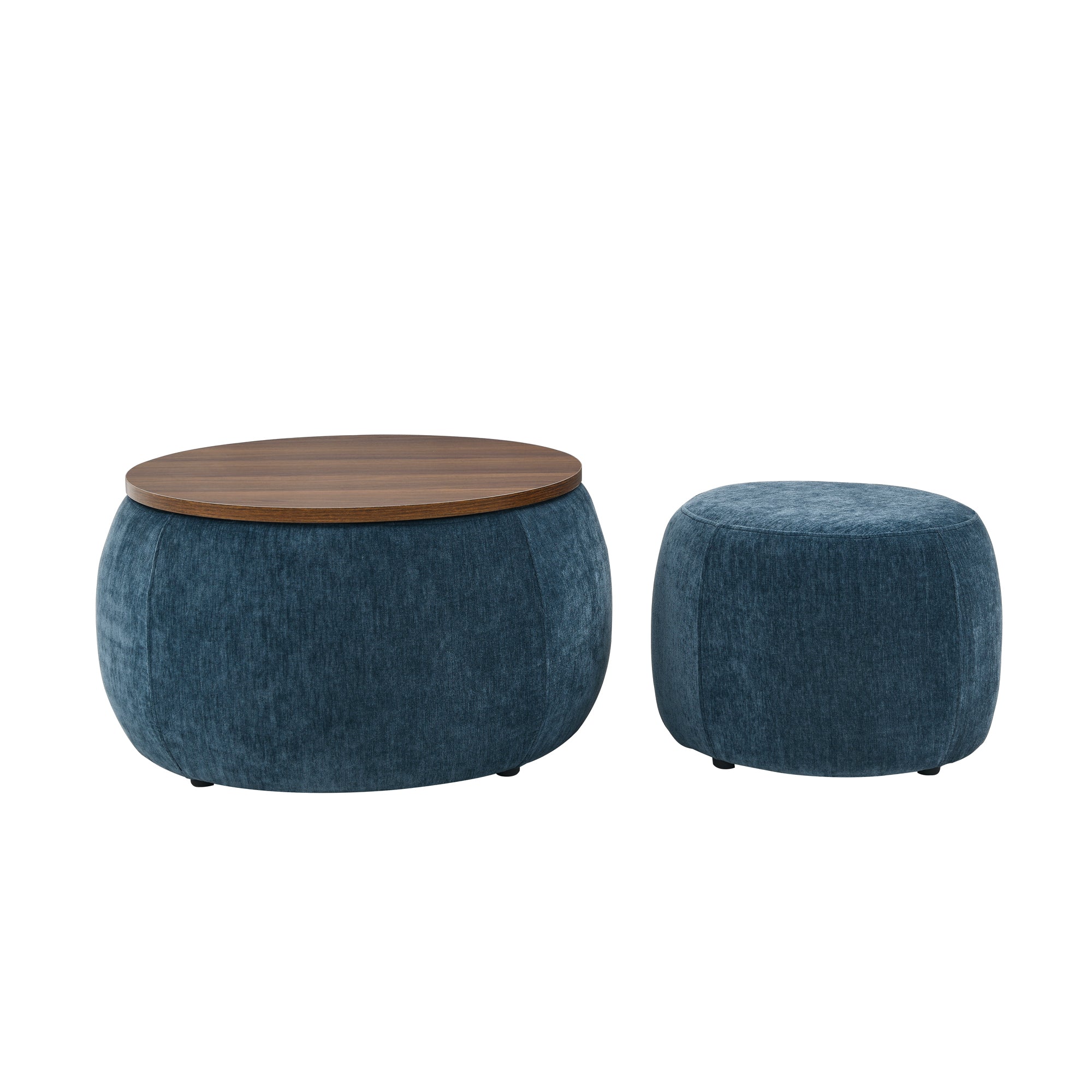 Round Storage Ottoman, 2 in 1 Function, Work as End table and Ottoman,with small seat,Dark blue(25"x25"x14.7")