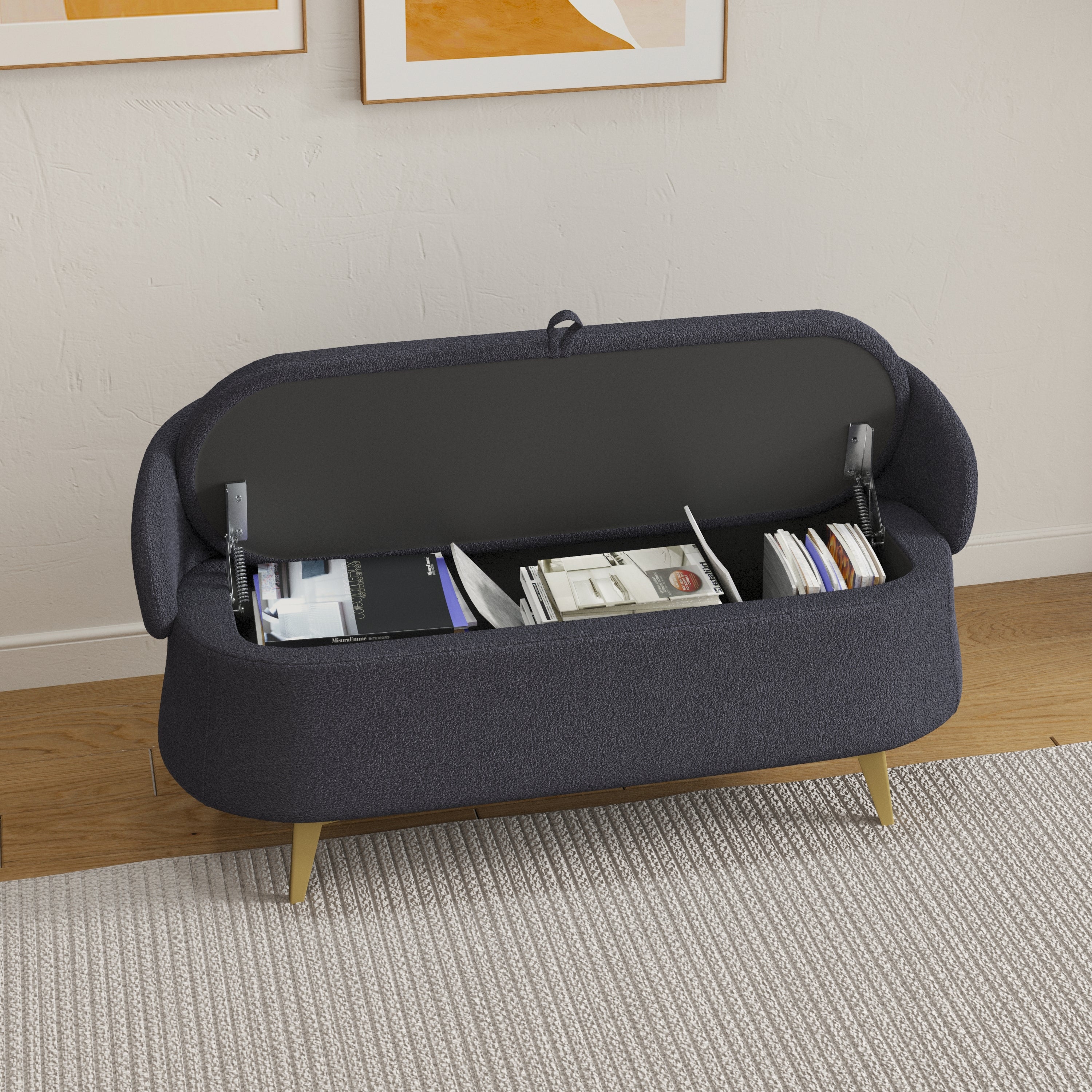 50" Multi-Functional Gray Sofa with Storage in Teddy Fleece Multi-Functional Design