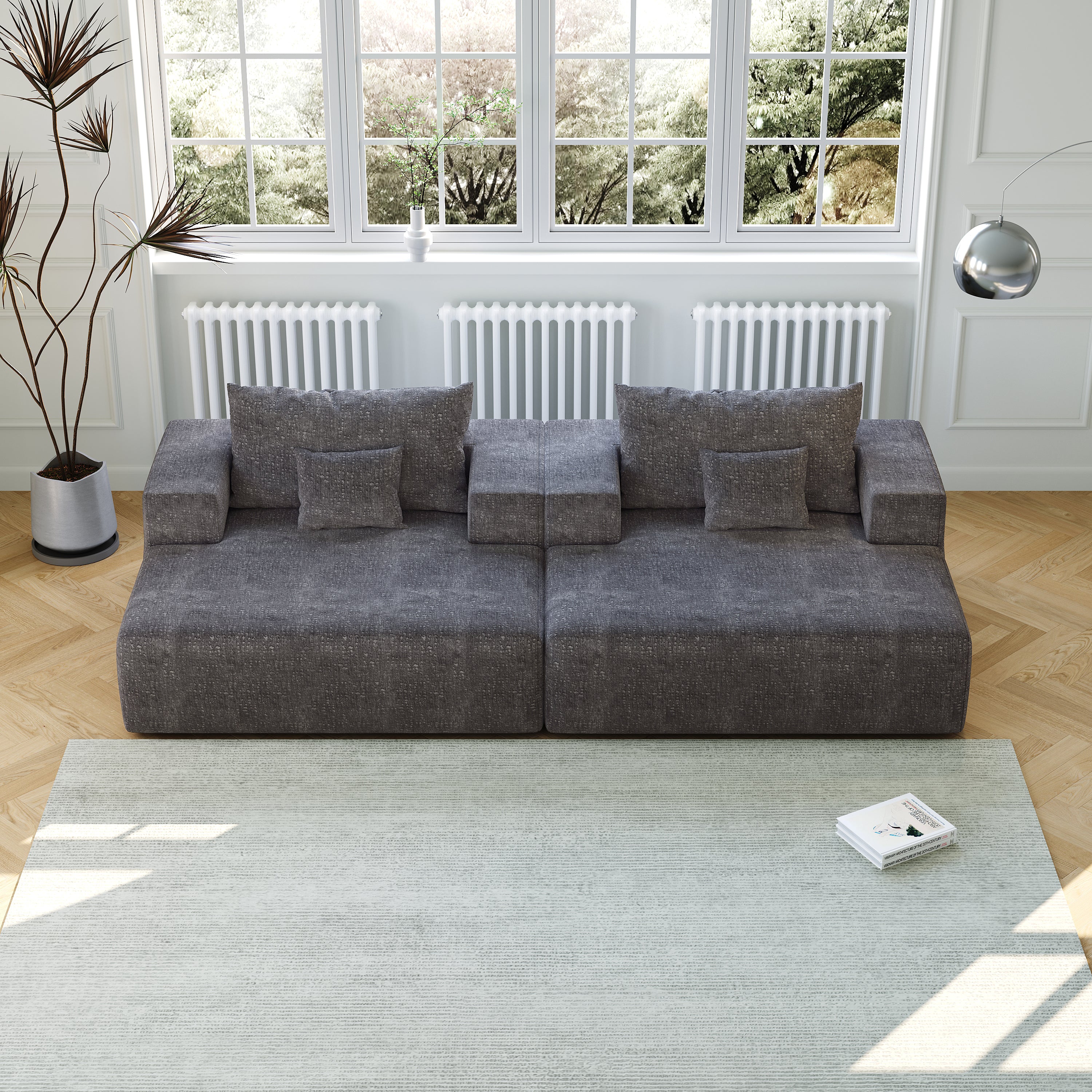 55-inch Chenille Sponge Sofa Lounge Chair,No Assembly Required,Fluffy Modern Sleeper Chair for Indoor Living Room Bedroom