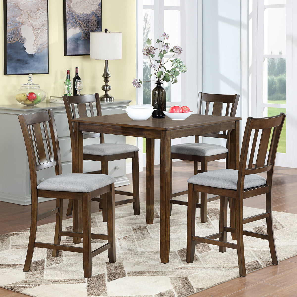 Dining Room Furniture Counter Height Chairs Set  for 4, Kitchen Chair with Padded Seat, Walnut