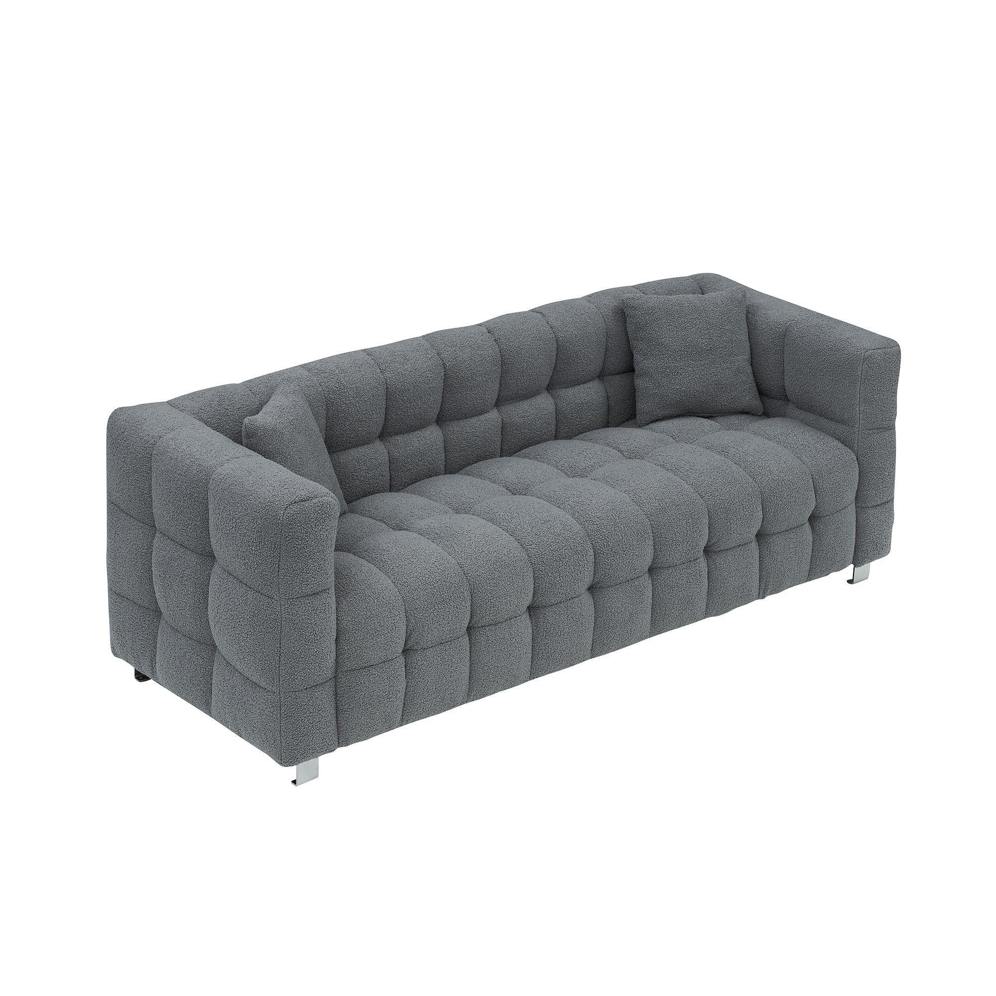 Modern Gray Teddy Fleece Modular Pit Sofa with 2 Pillows for Living Room - Luxurious 3-Seater Design