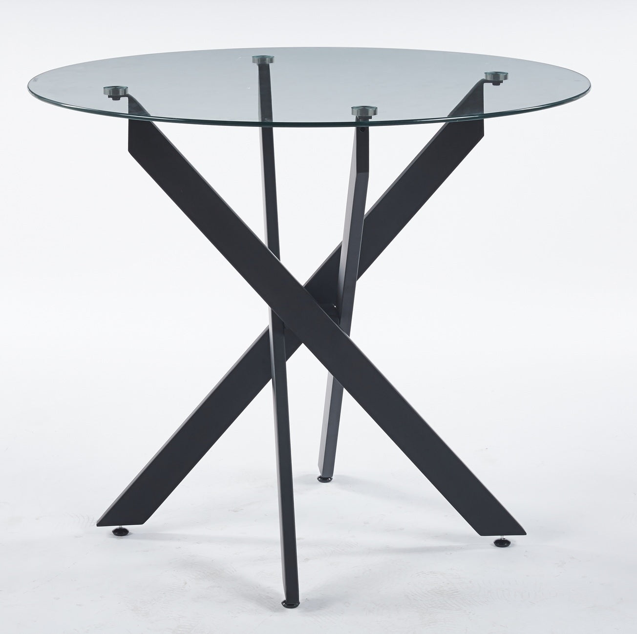 Black Dining Table with cross metal leg and tempered glass,Modern Space Saving Kitchen Table for Living Room