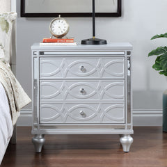 Contemporary Nightstands with mirror frame accents, Bedside Table with two drawers and one hidden drawer, End Table with Crystal Pull for Living Room,Bedroom, Silver