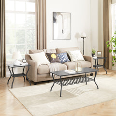 Modern 3-Piece Coffee Table Set, Black Retro Design for Living Room