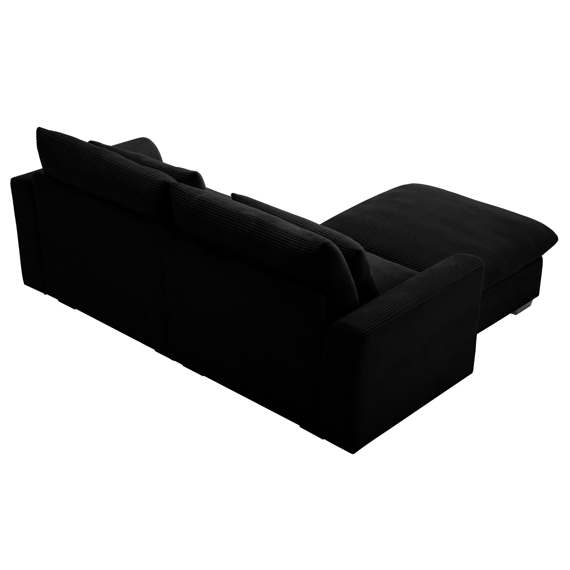 Sectional Sofa Comfy Corduroy Couch for Living Room with Pillows and Round Armrests, Modern Corduroy Sofa Sleeper Deep Couches with Storage Ottoman (Black, 2-Seat)