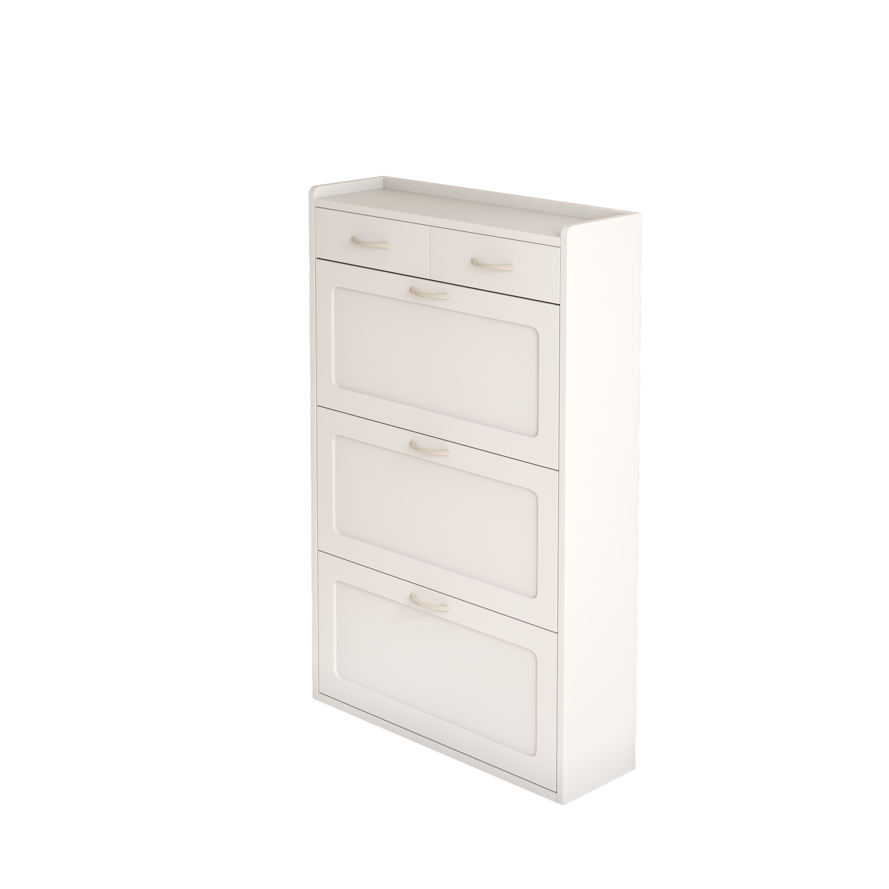 31.5" White Solid Wood Shoe Cabinet with Three Layers of Flip Bucket for Storage