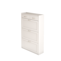 31.5" White Solid Wood Shoe Cabinet with Three Layers of Flip Bucket for Storage