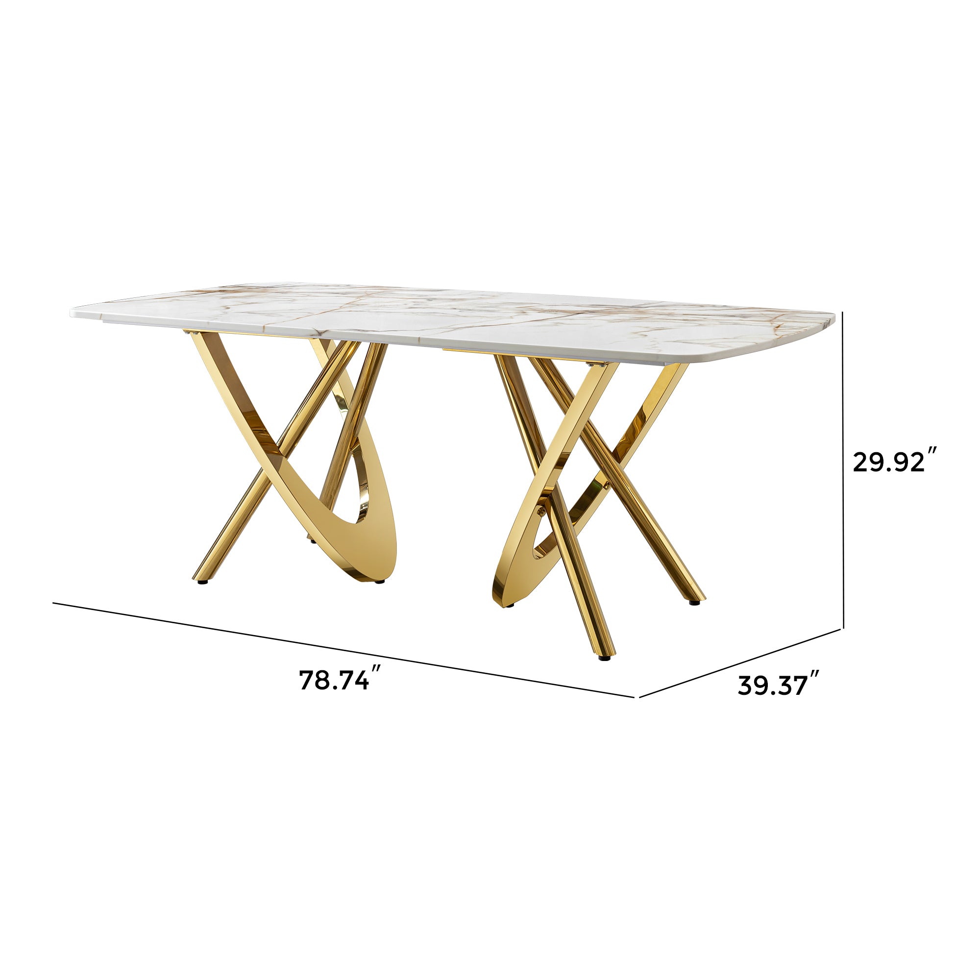 Marble Pattern Dining Table, Gold Base, Set of 6
