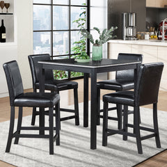 5 Piece Counter Height Table Set, Wooden Kitchen Table Set with Square Table and 4 Upholstered Chairs, Counter Height Dining Table with Crystal Decoration and Chair Set for Kitchen, Dining Room,Black