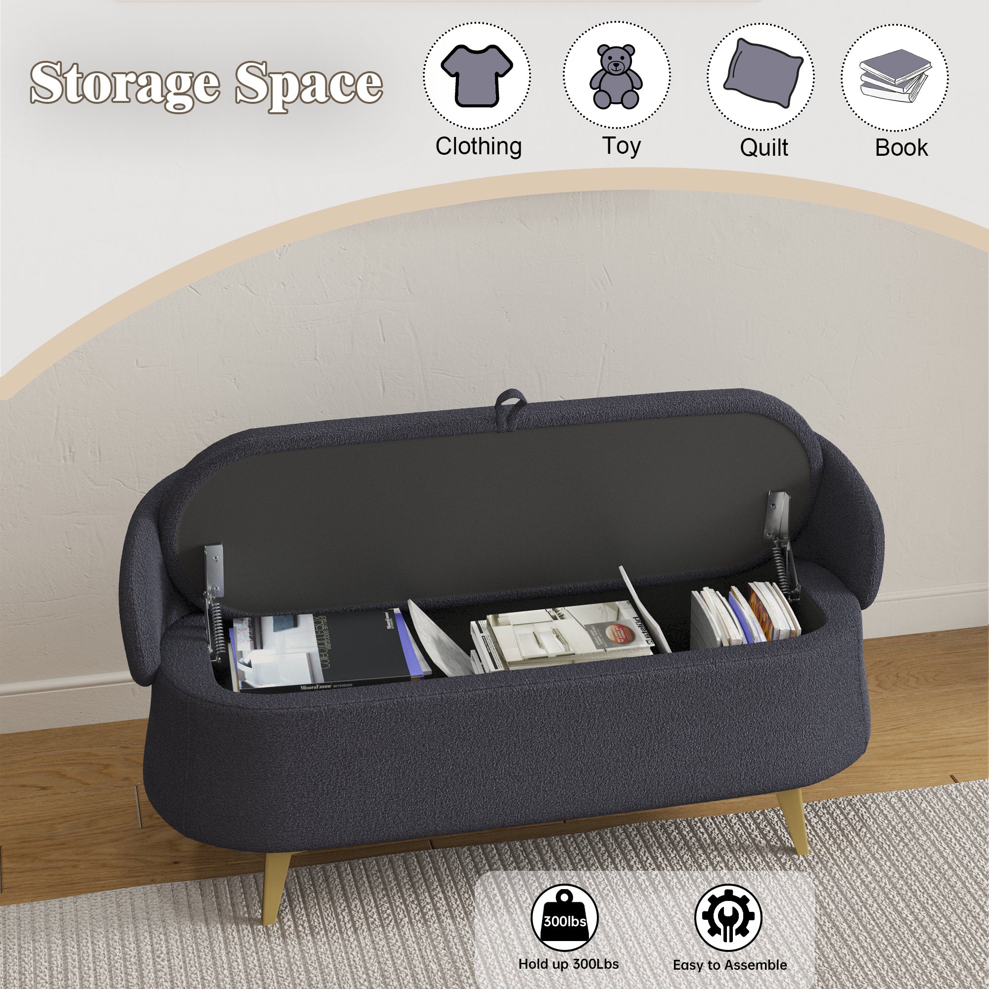 50" Multi-Functional Gray Sofa with Storage in Teddy Fleece Multi-Functional Design