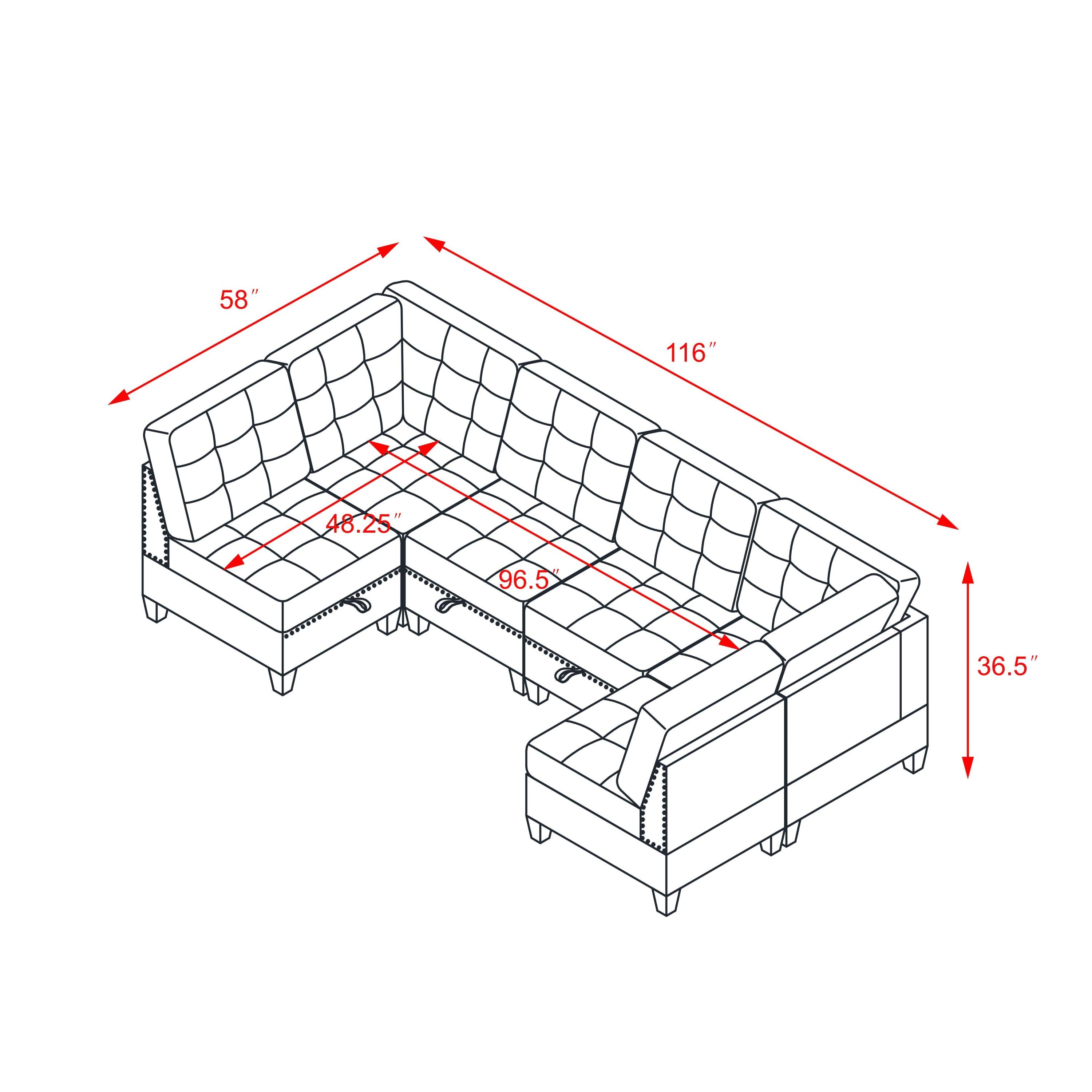 U shape Modular Sectional Sofa,DIY Combination,includes Four Single Chair and Two Corner,Grey Chenille