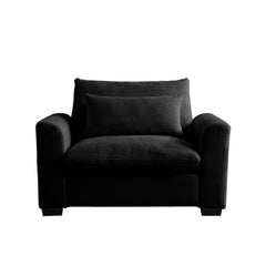 Black Corduroy Deep Seat Single Sofa Accent Chair,Deep Seat Couch with Waist Pillow for Living Room/Apartment/Office