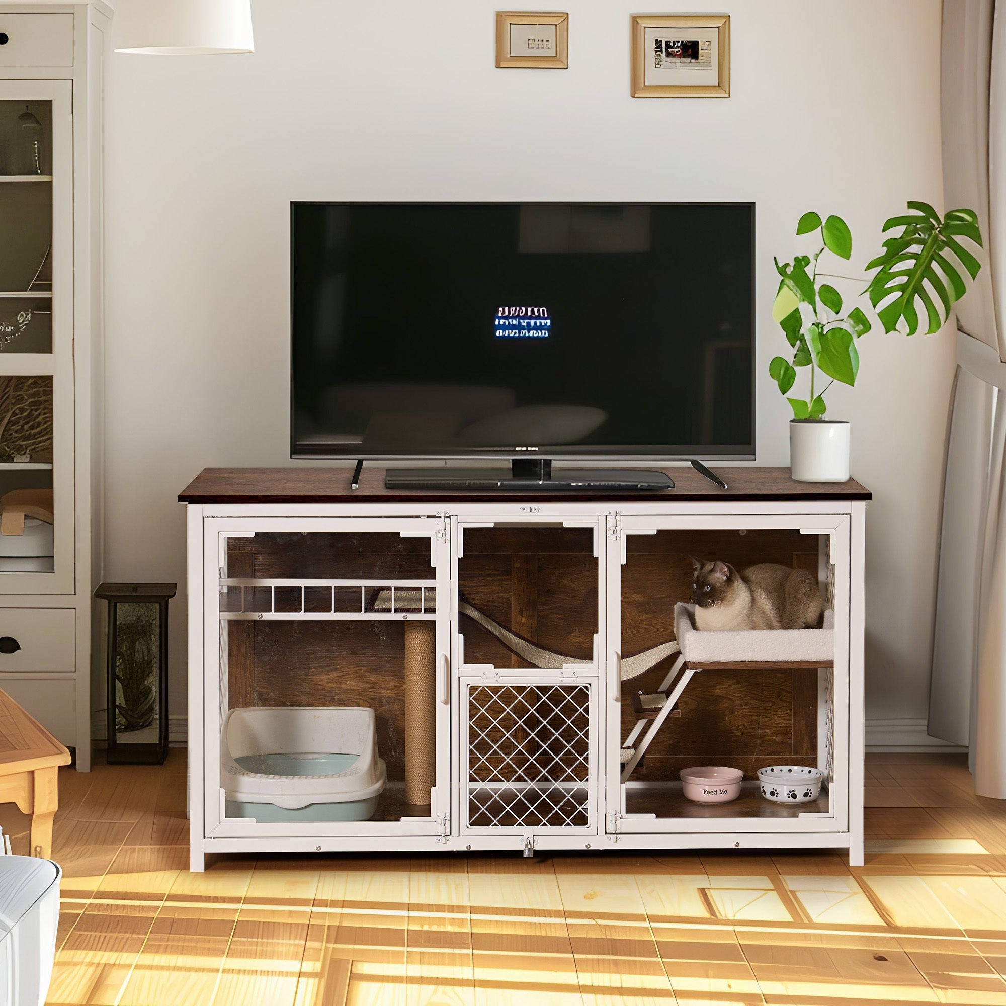 Wooden Cat House, cat villa, cat cages indoor, TV stand with cat house