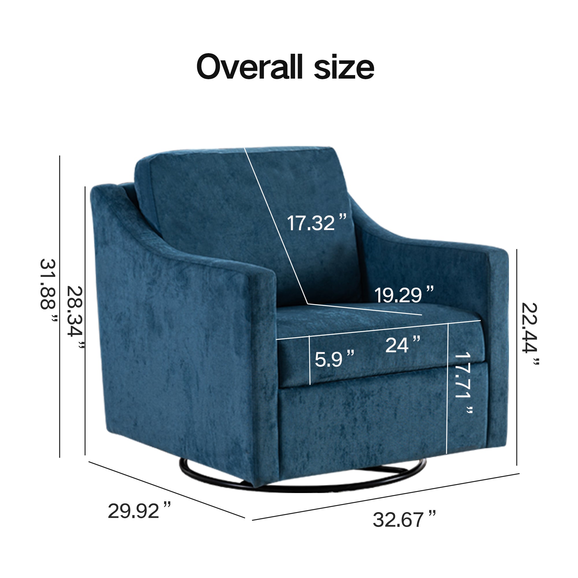 Large swivel chair, upholstered armchair, modern chair, skin-friendly gradient color linen fabric, comfortable to sit. Suitable for reception living room, Navy Blue