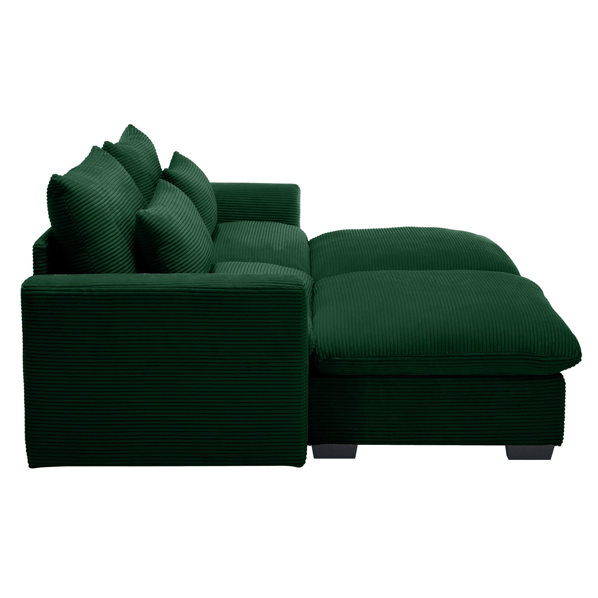 Corduroy Two-Seater Sofa with 2 Storage Footrest,2 Seater Sectional  deep seat sofa,Comfy Couches for Living Room,Green Sofa