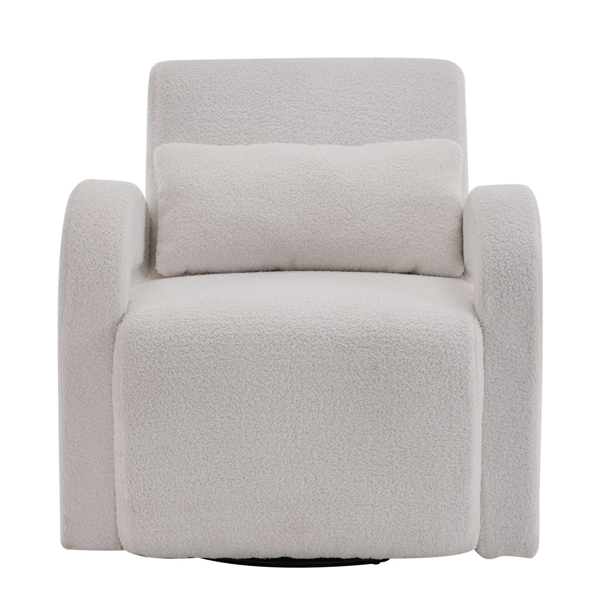 Cozy white Teddy Fabric Armchair - Modern Sturdy Lounge Chair with Curved Arms and Thick Cushioning for Plush Comfort