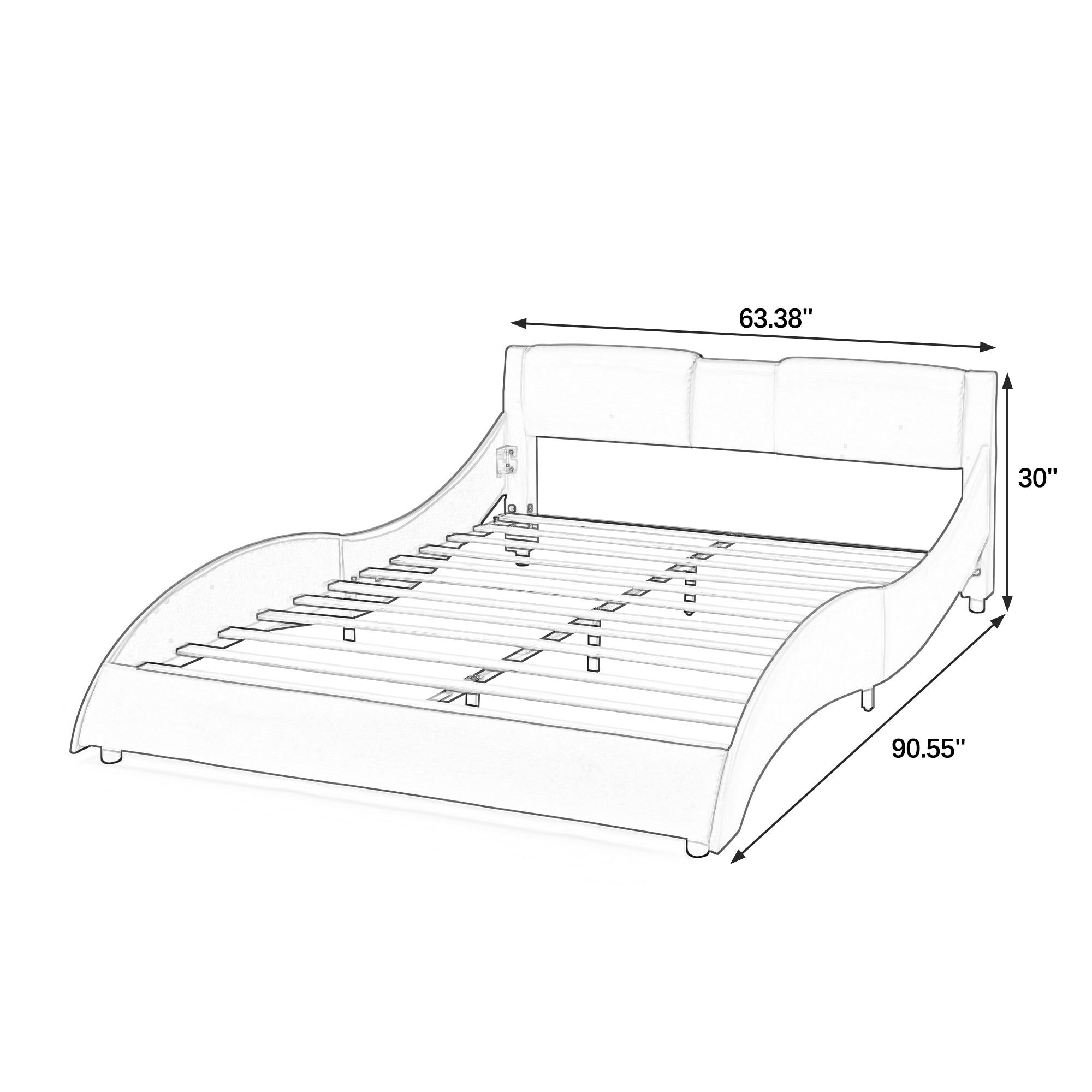 Queen Led Bed Frame Modern Faux Leather Upholstered Platform Bed Frame with RGB LED Lights and Headboard Wave Like Curve Low Profile Bed Frame,Wood Slats Support,Easy Assembly, Black