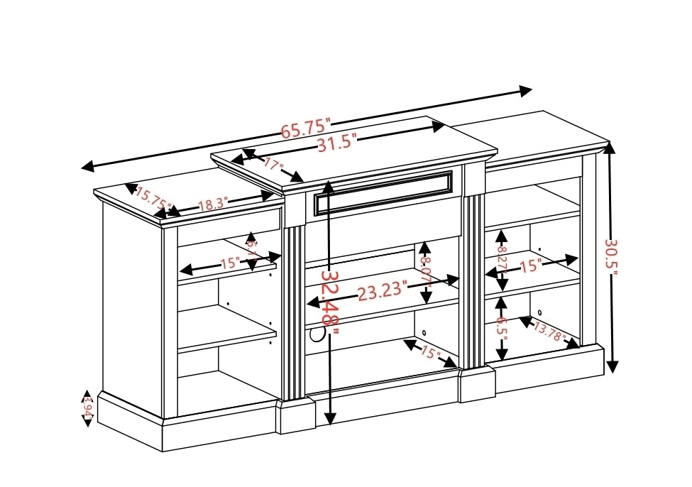 Modern Media Console Table with Large Storage, 23" Fireplace Insert, Fits TVs up to 70", White