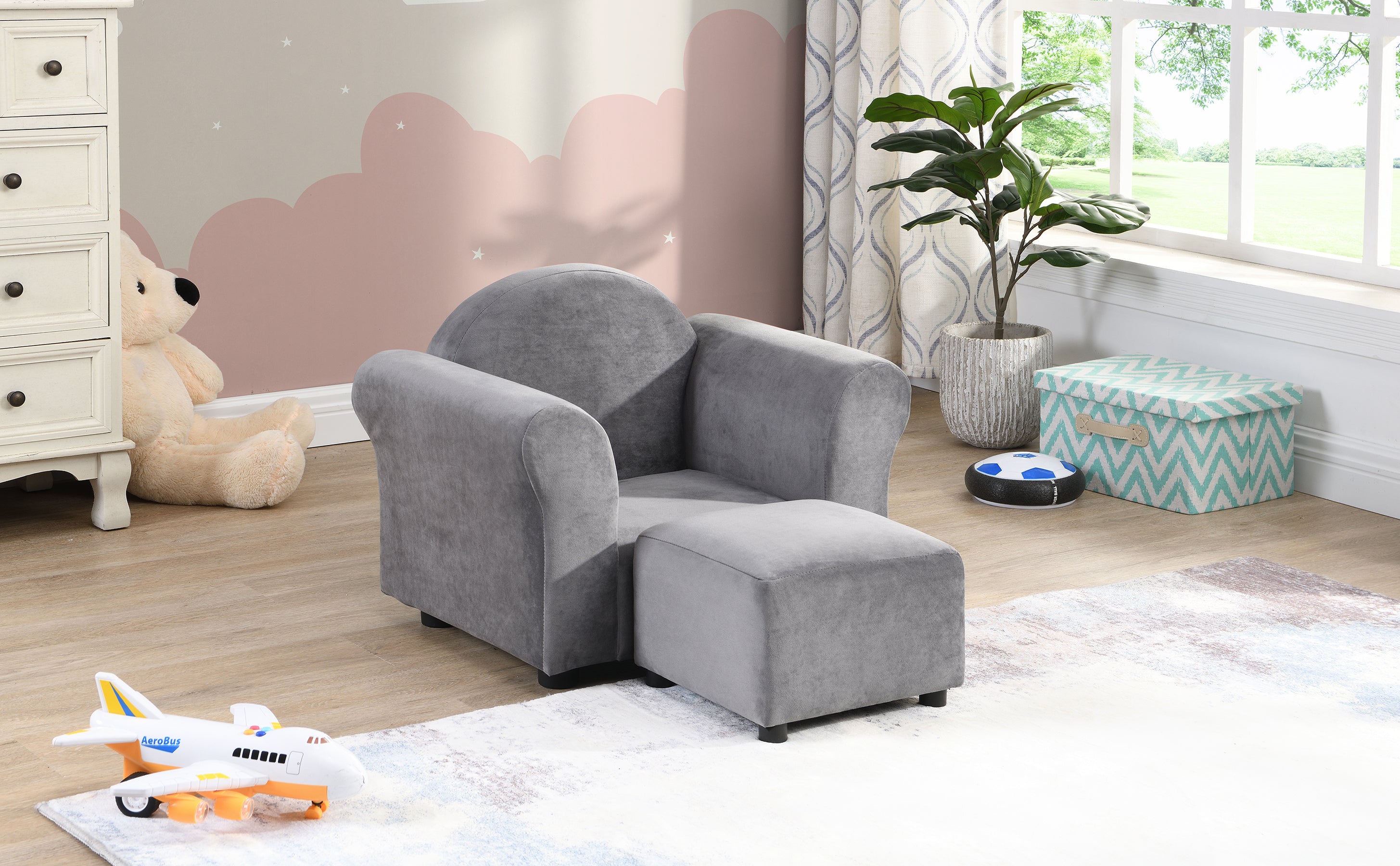 Kids  Chair, Kids Upholstered Couch with ottoman