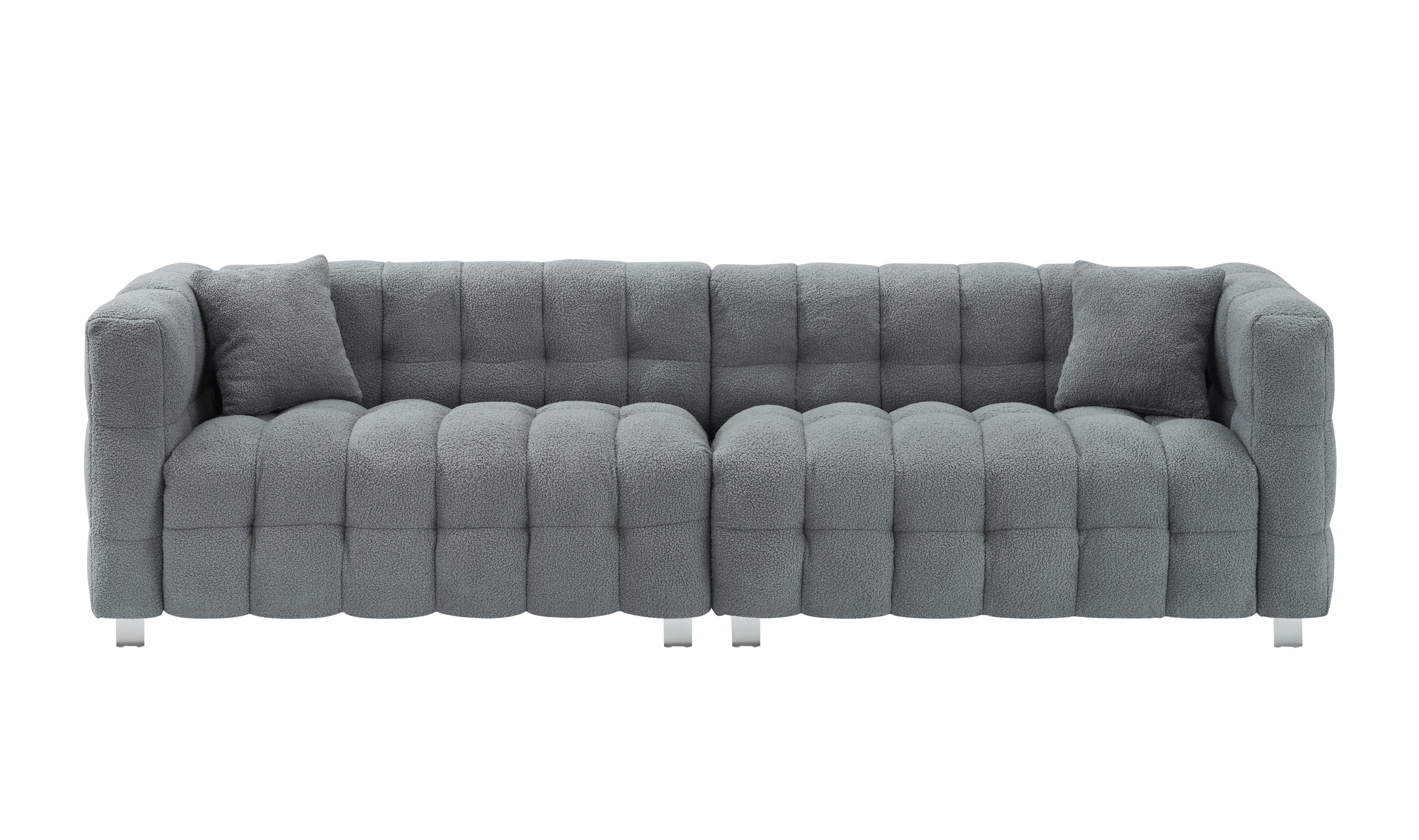 Modern 102" Gray Teddy Fleece Modular Pit Sofa with 2 Pillows for Living Room