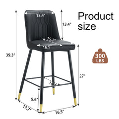 Modern Black PU Bar Stool - Set of 2 chairs with Comfortable Resting Beam