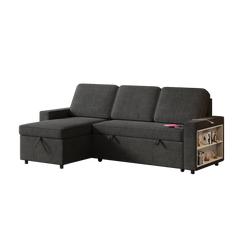 85.8" Pull Out Sleeper Sofa L-Shaped Couch Convertible Sofa Bed with Storage Chaise And Storage Racks,With USB Port And T-pyce Port