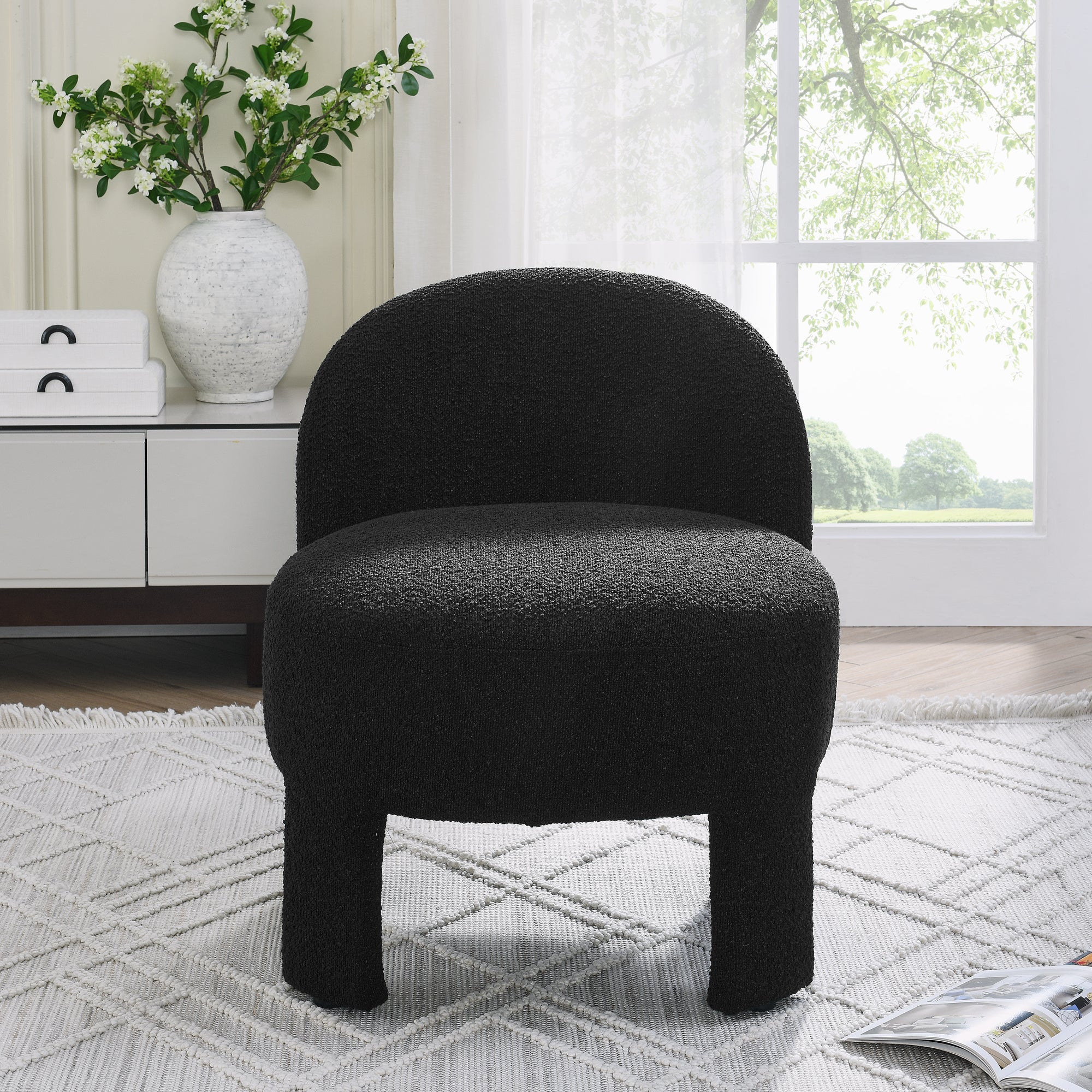 Hoop gauze lounge chair with soft cushion and backrest, need to be assembled, suitable for living room/bedroom/dining room -- BLACK(24.5"*28.75"*28.75")