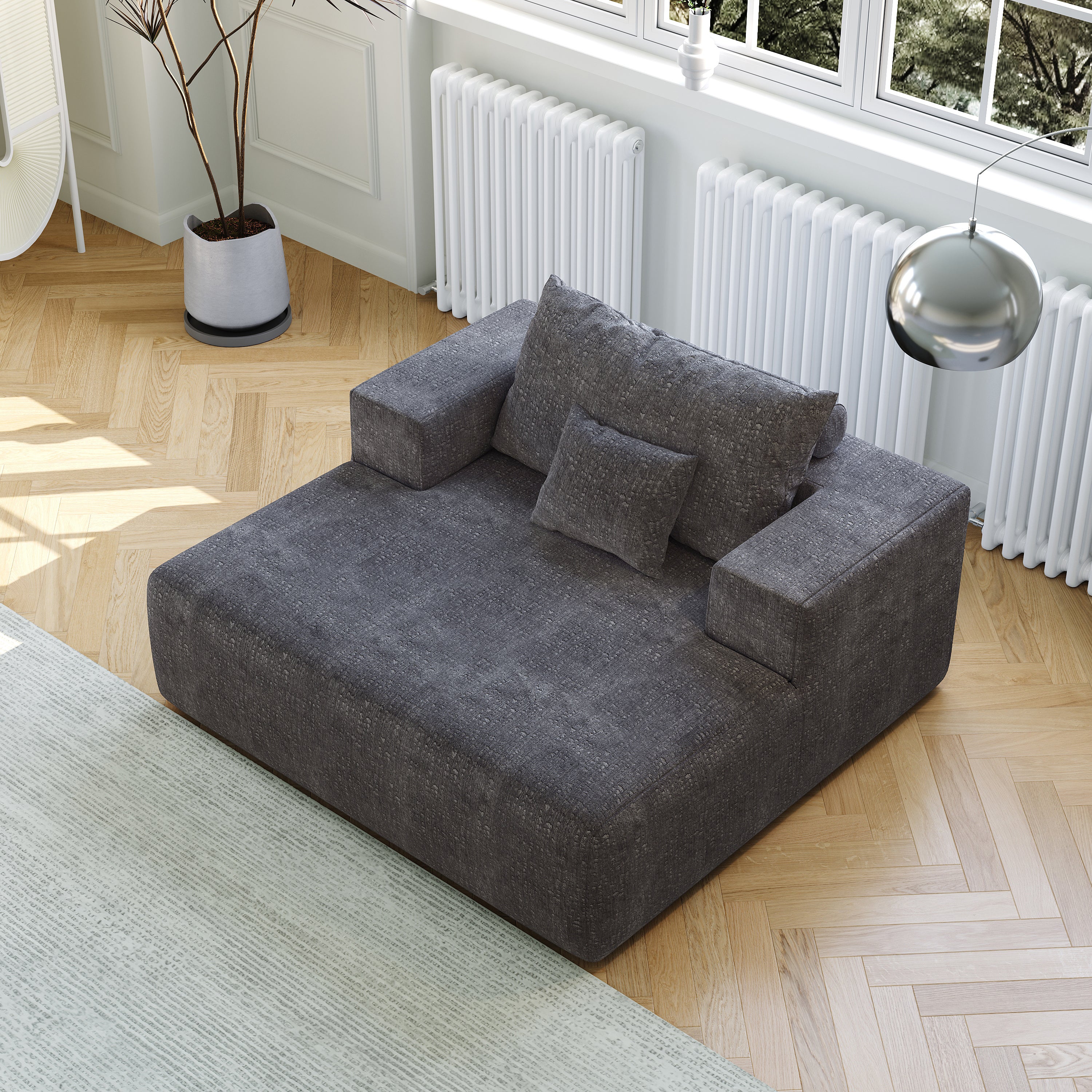 55-inch Chenille Sponge Sofa Lounge Chair,No Assembly Required,Fluffy Modern Sleeper Chair for Indoor Living Room Bedroom