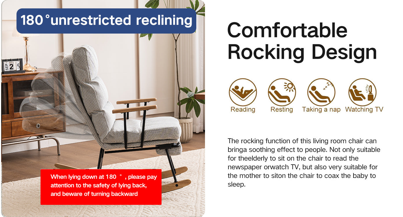 Modern Ice velvet fabric Gliding Rocking Chair with High Back, Retractable Footrest, and Adjustable Back Angle for Nursery, Living Room, and Bedroom