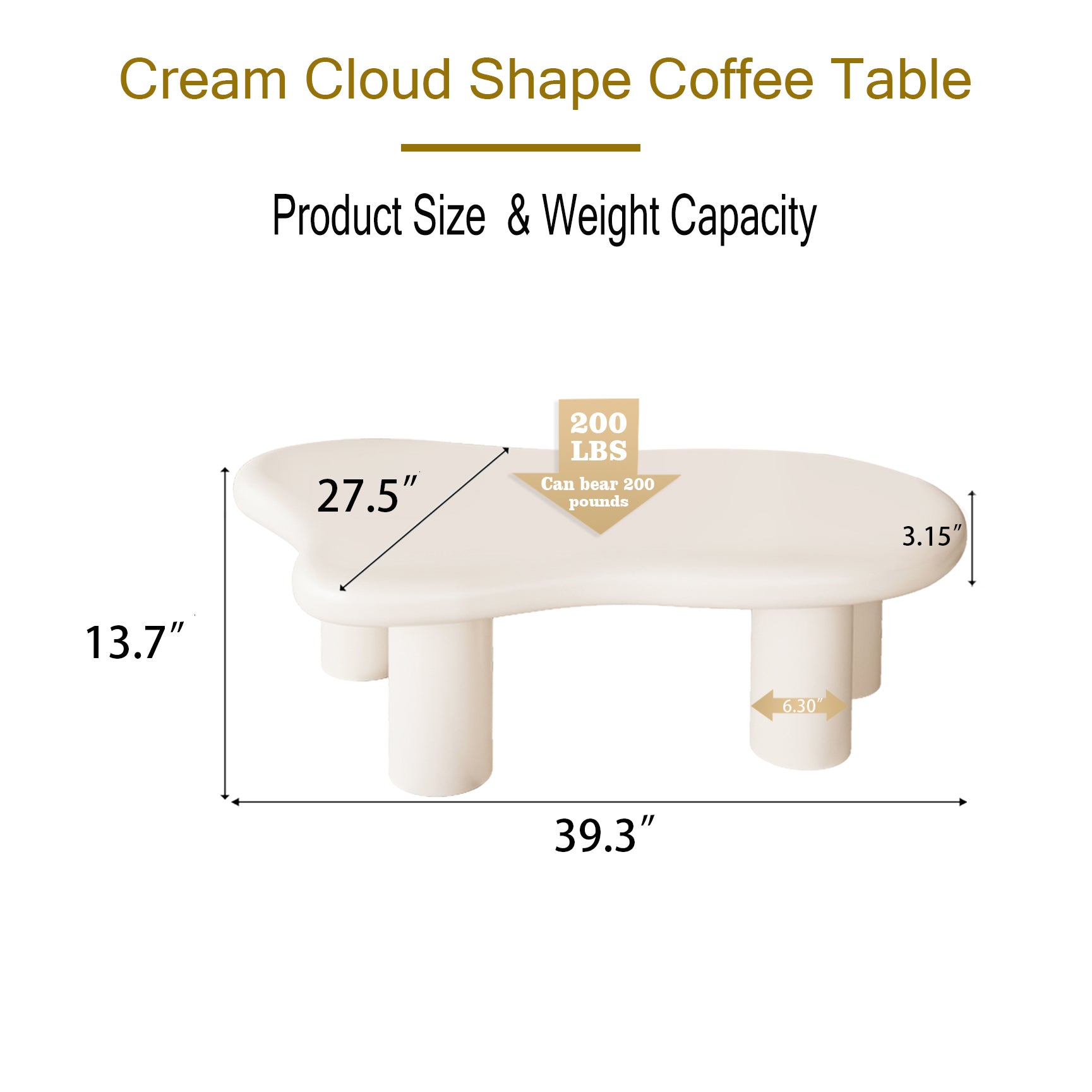 40 Inch Cloud Shaped Coffee Table for Living Room, Beige