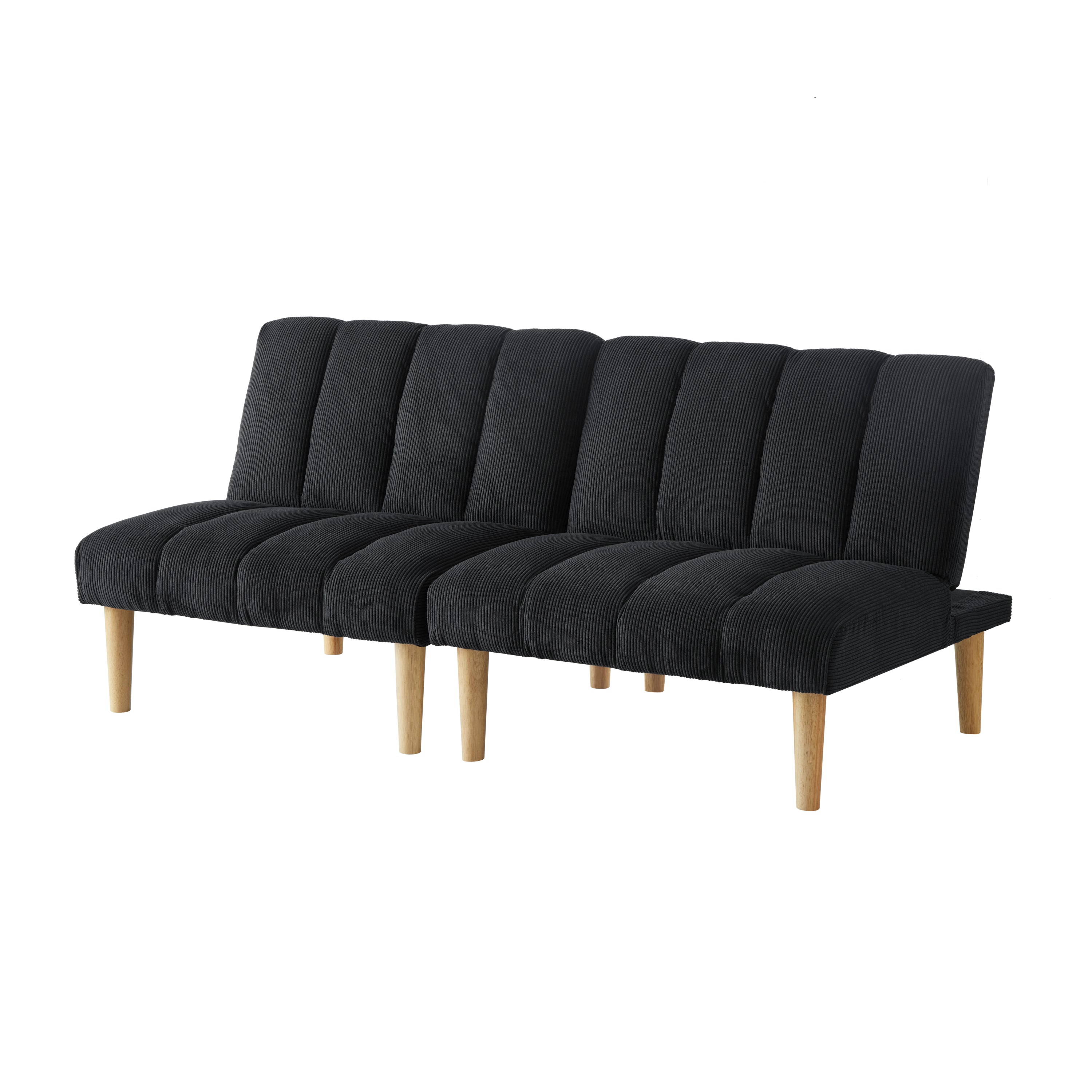 Corduroy fabric, wooden legs convertible sofa bed (Color:Black)