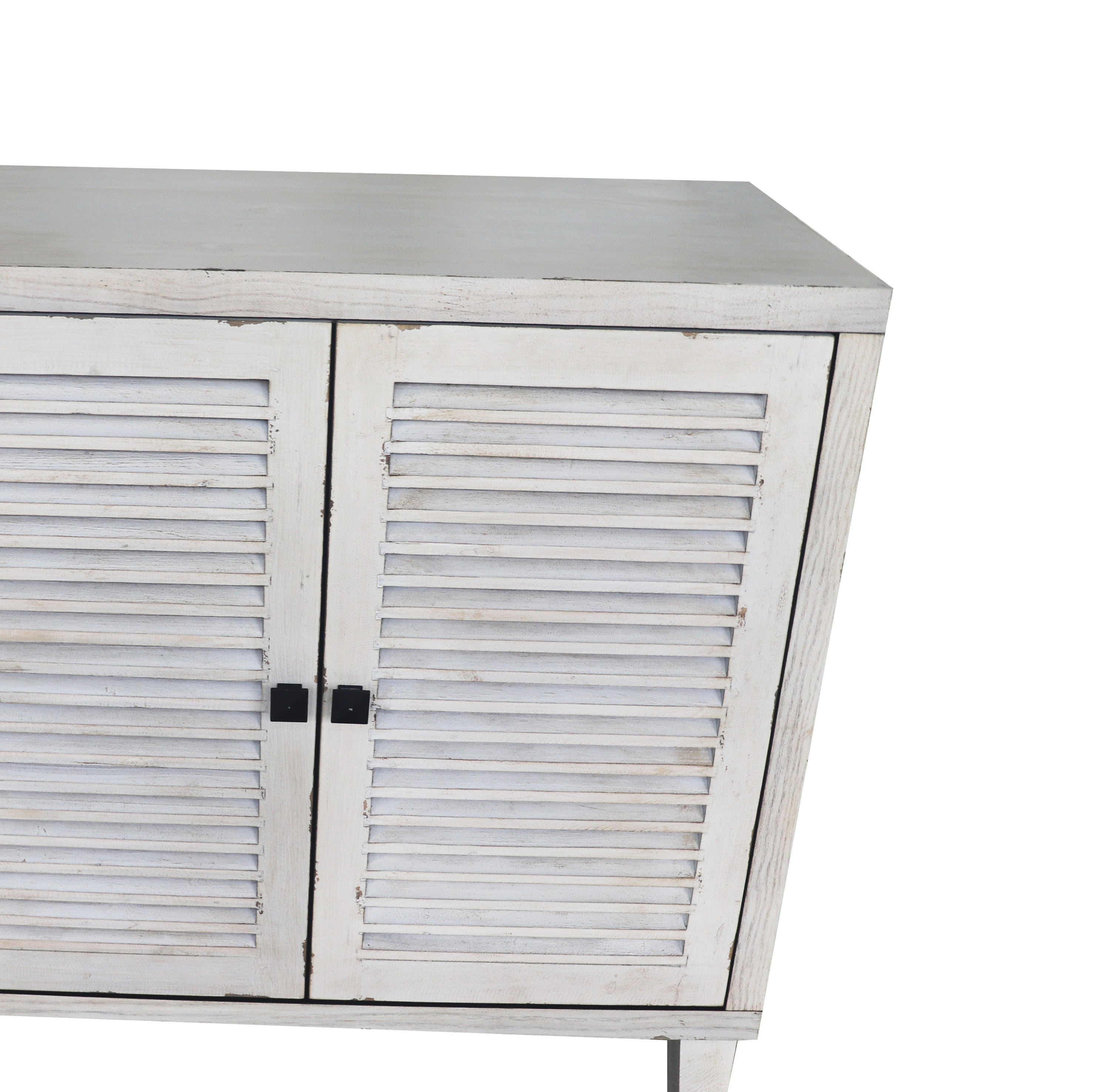 Accent Cabinet 4 Shutter Door Wooden Cabinet Sideboard Buffet Server Cabinet Storage Cabinet, for Living Room, Entryway, Hallway, Office, Kitchen and Dining Room, Distressed White