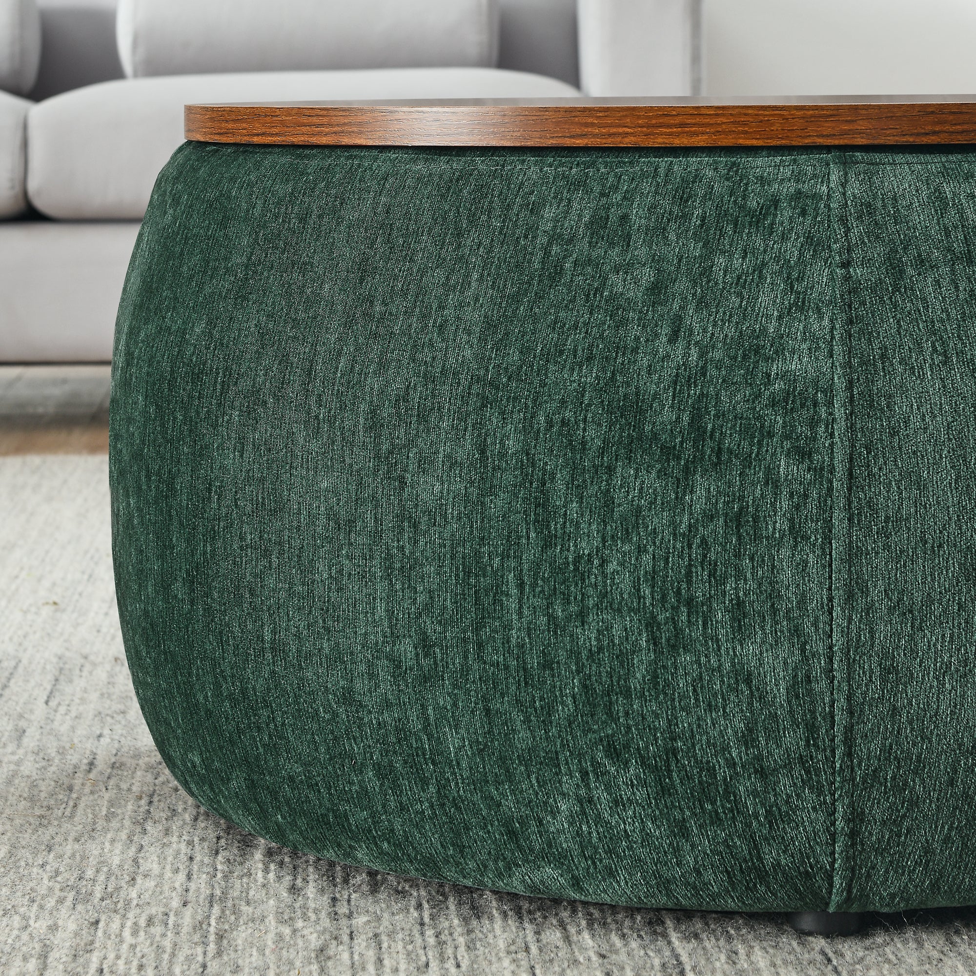 Round Storage Ottoman, 2 in 1 Function, Work as End table and Ottoman,with small seat,Green(25"x25"x14.7")