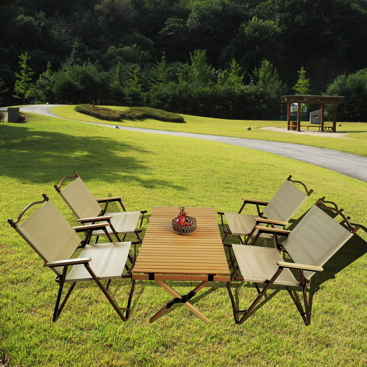 Multi-Function Foldable and Portable Dining Set, 1 Dining Table & 4 
Folding Chairs, Indoor and outdoor universal ,Natural