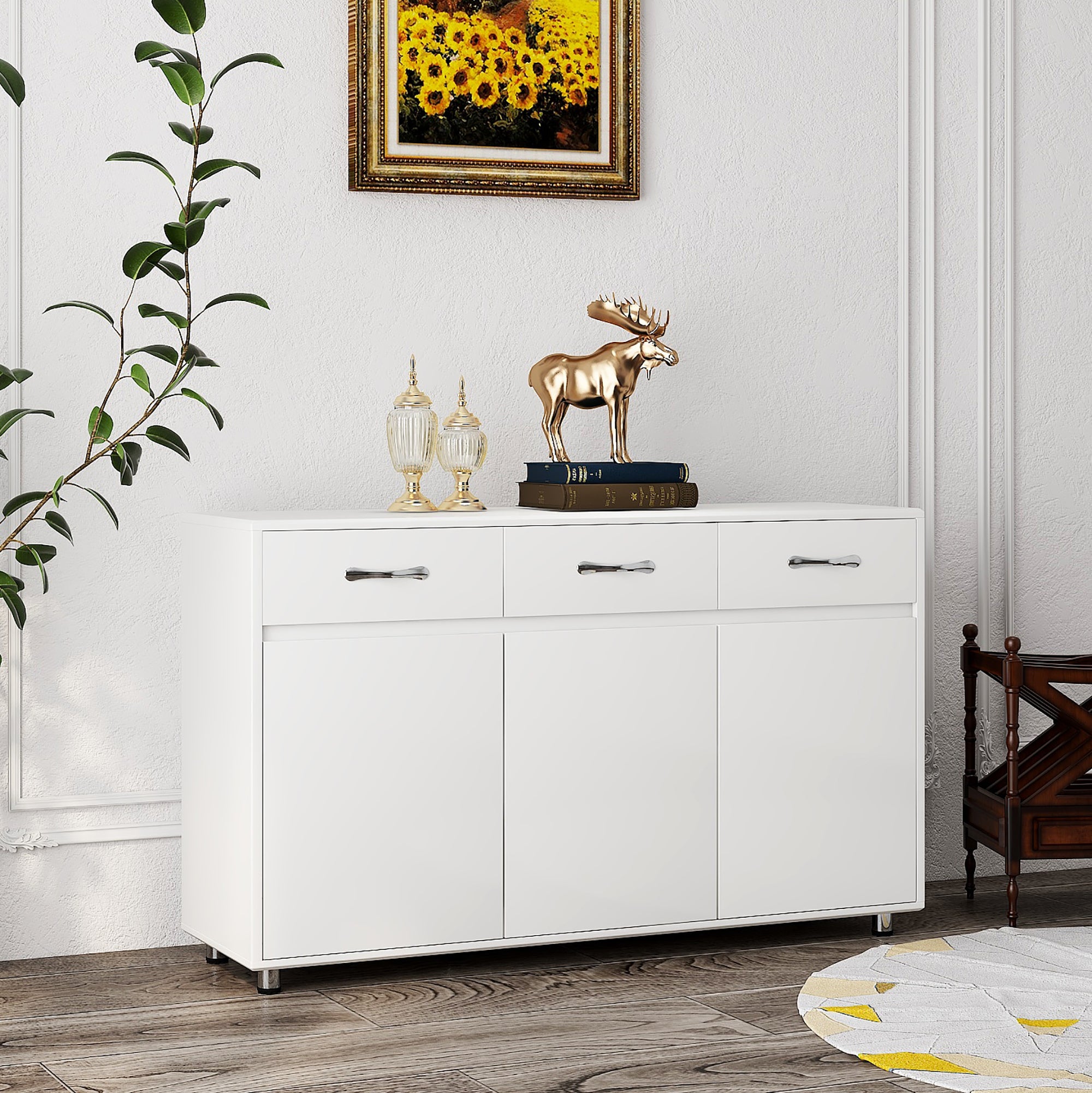 52.6" White Cabinet with Doors & Drawers for Storage - Minimalistic Design for All Your Room