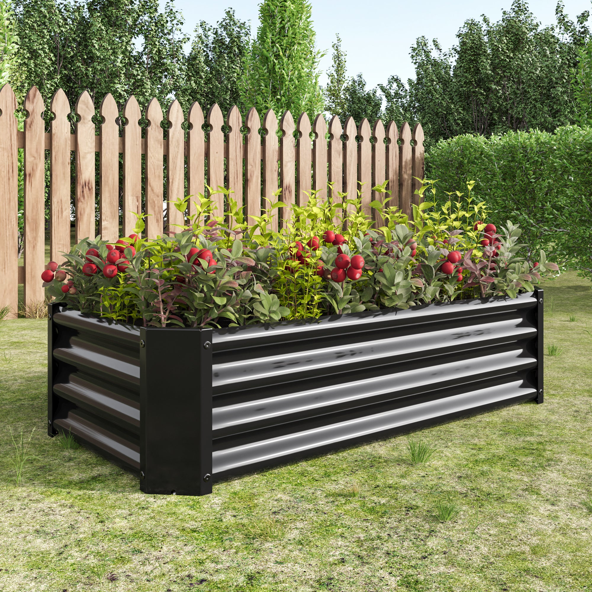 Metal Raised Garden Bed, Rectangle Raised Planter 4×2×1ft  for Flowers Plants, Vegetables Herb Black