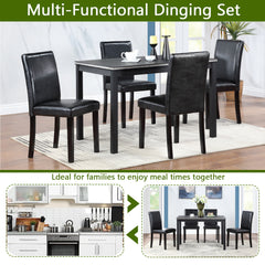 5 Piece Wooden Dining Table Set, Kitchen Table Set with a Rectangular Table and 4 Upholstered Chairs, Wooden Dining Room Table with Crystal Decoration and Chairs Set for Kitchen, Dining Room, Black