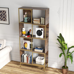 4-Tier Industrial Bookshelf, Asymmetrical Display Shelf